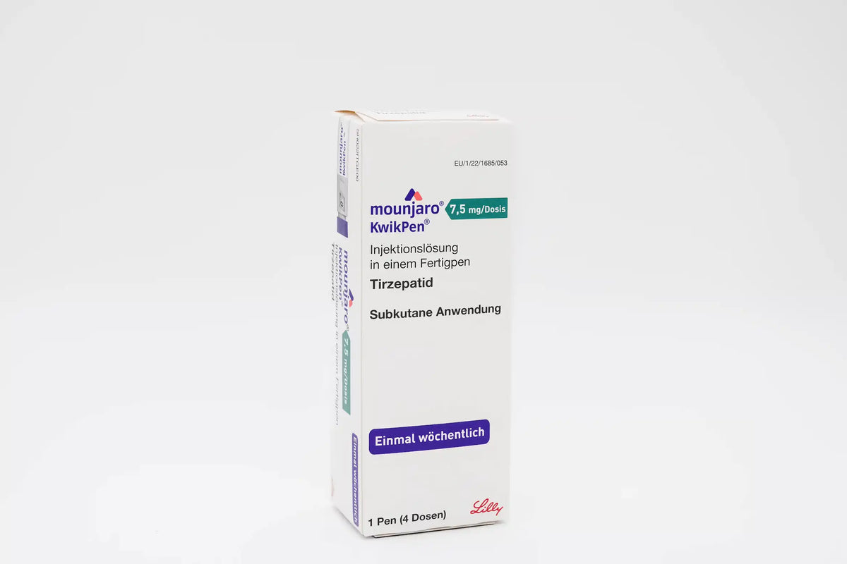 Verpackung der Mounjaro-Abnehmspritze (7,5 mg Tirzepatid)