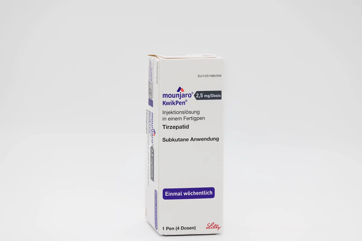 Verpackung der Mounjaro-Abnehmspritze (2,5 mg Tirzepatid)